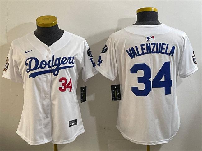 Women's Los Angeles Dodgers #34 Toro Valenzuela White 2024 World Series With Fernando Memorial Patch Home Limited Stitched Baseball Jersey(Run Small) Women's Los Angeles Dodgers #34 Toro Valenzuela White 2024 World Series With Fernando Memorial Patch Home Limited Stitched Baseball Jersey(Run Small)